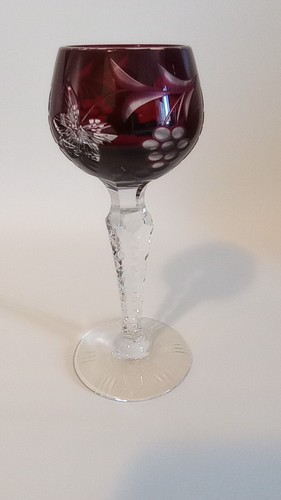 Vintage Mini Amethyst Cut to Clear Bohemian Wine Crystal Glass 5" - Picture 4 of 6