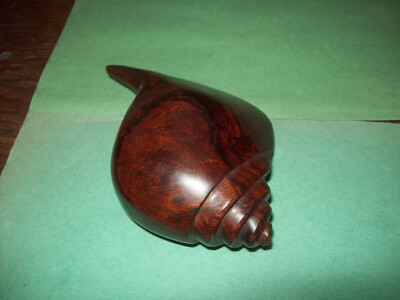 HAND CARVED SOLID  DARK BROWN WOOD SEA SHELL SCULPTURE FIGURINE