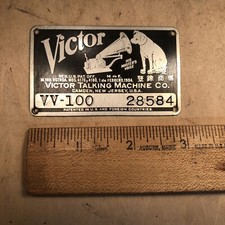 Vintage VV-100 Serial # 28584 Victor Talking Machine PHONOGRAPH Id Plate