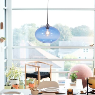 Modern Globe Pendant Light Single Gradient Blue Glass Chandelier Lighting Lamps