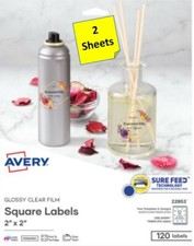 [2 Sheets] Avery 22853 2" x 2" Glossy Clear Film Square Labels Laser/Inkjet