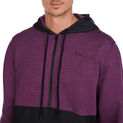 Champion Menu0026#039;s Fleece Woven-Mix Half Zip Two Tone Hoodie Plum Port  Heather - S | eBay