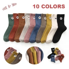 Women High Ankle Socks Cartoon Dog Mid Calf Striped Breathable Cotton Socks New