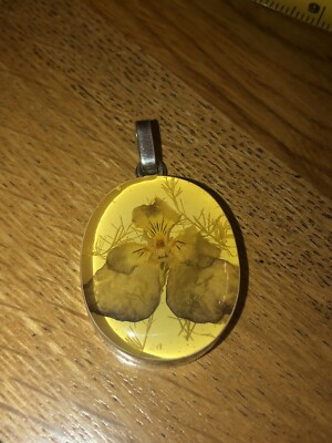 Wunderschöner Vintage Sterlingsilber gepresste Trockenblumen Tropfen Anhänger B30gbd2