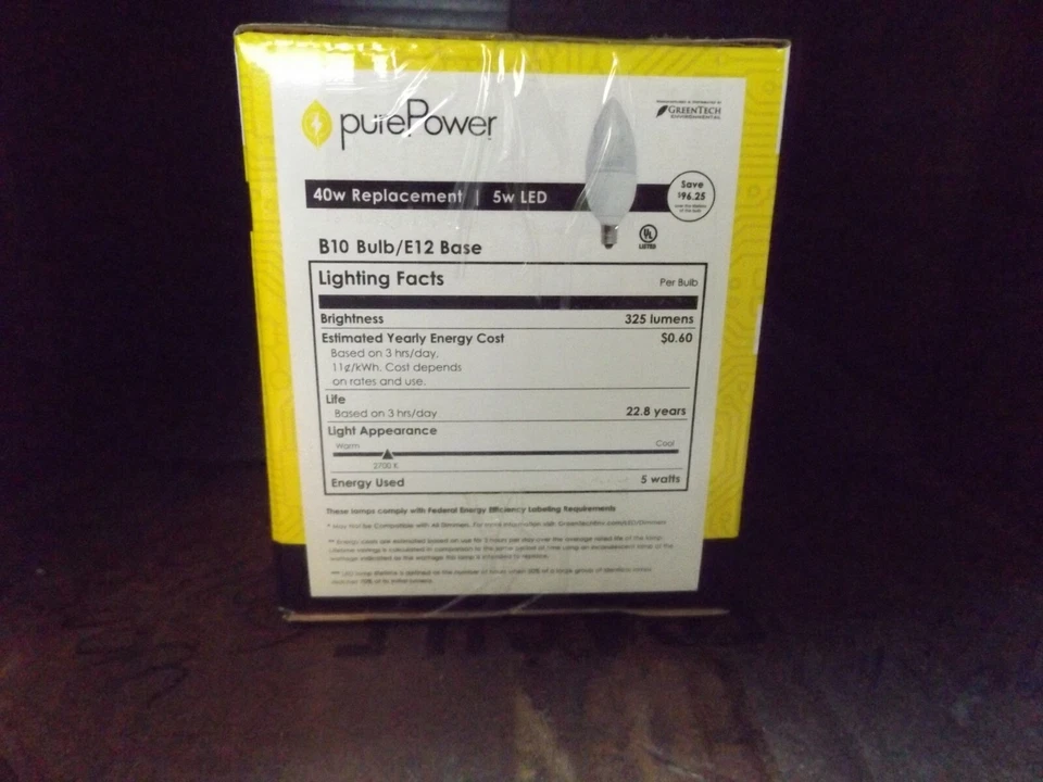 purePower Lighting 5 W  LED 40 W Replacement- E12 Base B10 Bulb - 6 Piece - Image 4 of 4