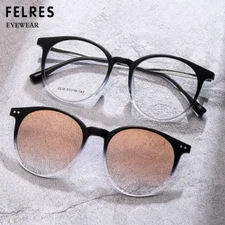 Men Women Magnetic Clip On TR90 Round Eyeglasses Retro Polarized Sunglasses New