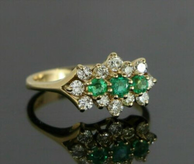 1.50Ct Round Cut Green Emerald Diamond Cluster Wedding Ring 14K Yellow Gold Over