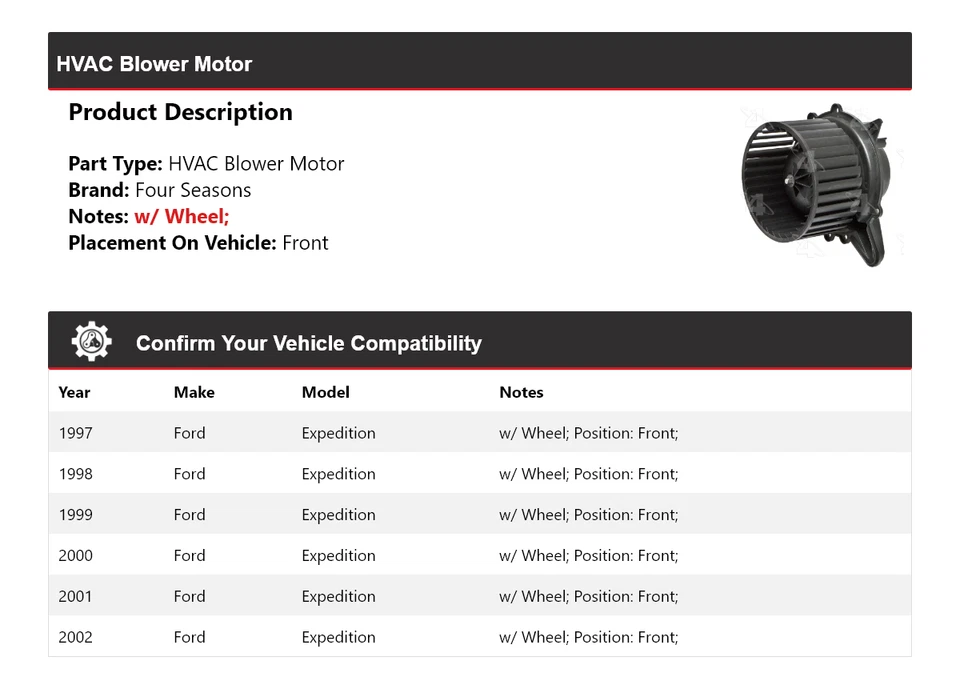 Soplador delantero para Ford Expedition 1997-2002 4 estaciones 1998 1999 2000 Foto 2 de 4