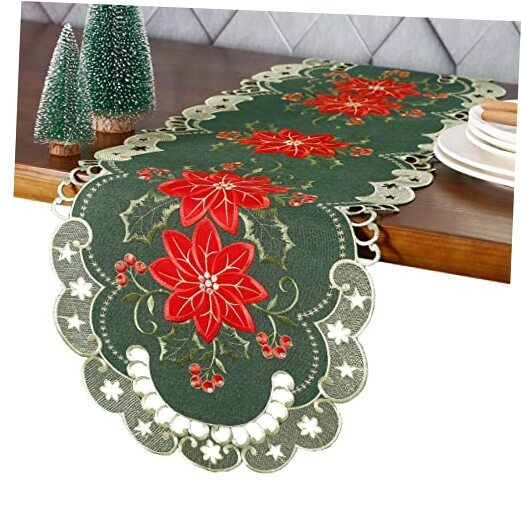 Christmas Holiday Table Runner for Farmhouse Parties Embroidered Red