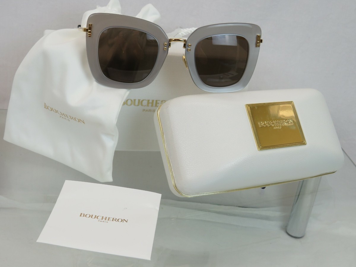 BOUCHERON SILVER GOLD BC0015S 006 CAT EYE 47MM SQUARE SUNGLASSES $ 800 FRANCE Boucheron New Sunglasses Cateye Blue Gold Mirror BC0015S 007  main image 4