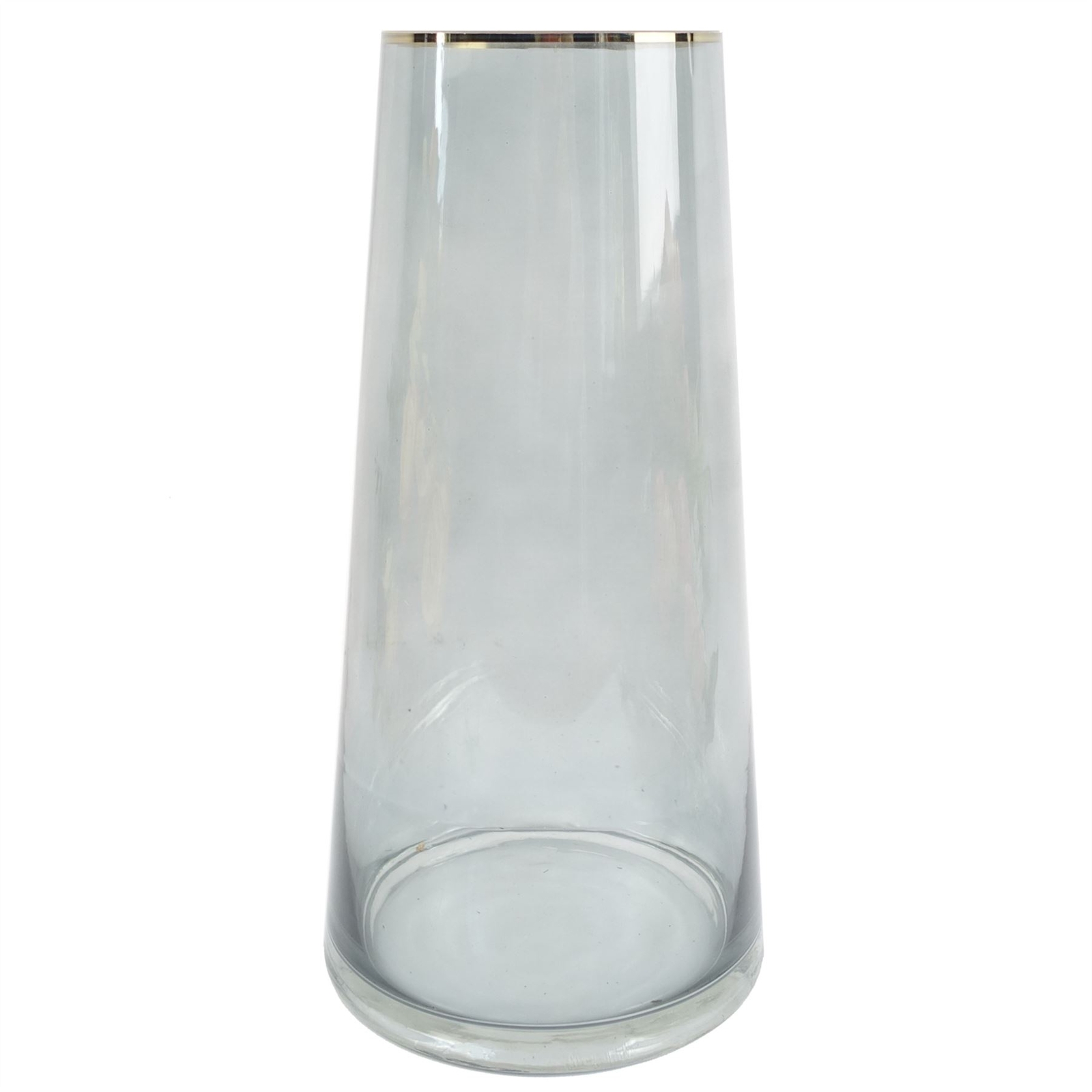 Gold Rim Smoke Grey Glass Vase Modern Decorative Flower Display 28cm - Image 2