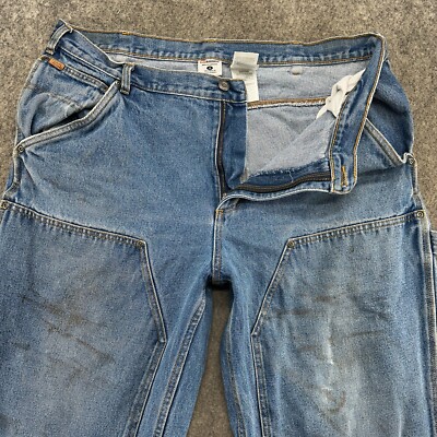 VTG Sorel Jeans Men 38x30 Blue Medium Wash Double Knee Loose Fit Workwear 90s