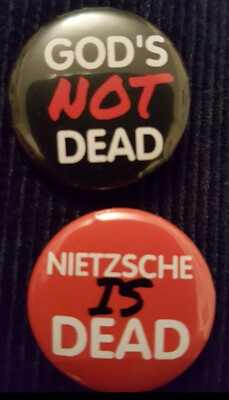 NIETZSCHE IST TOT rot und GOD IST NICHT TOT schwarz, one inch [2,5cm] Button Badge se