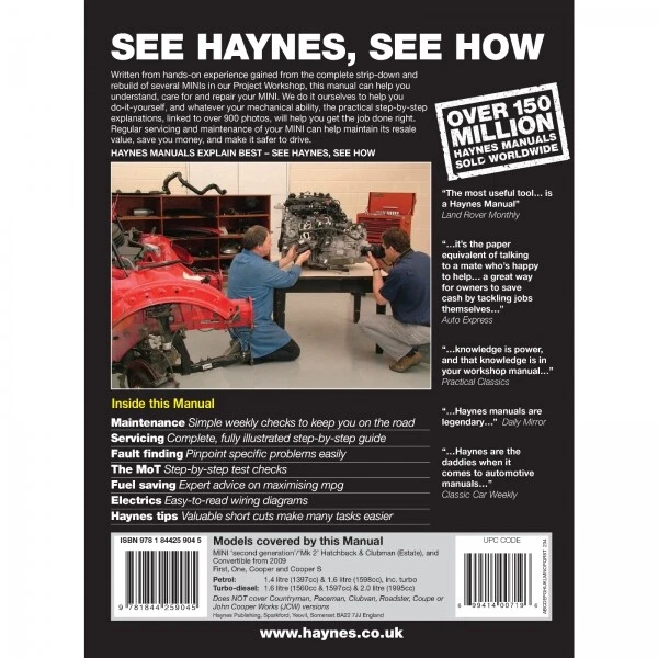 Mini 11.2006-2013 Benzin Diesel Turbo MK2 One Cooper S Werkstatthandbuch Haynes - Bild 2 von 4