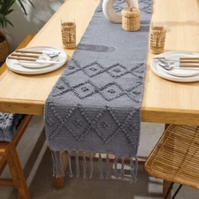 Cotton Table Runner for 6 Seater Dining Table 14 x 72 Inches Grey 