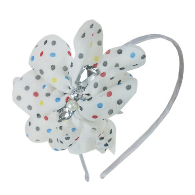 Flower w/Polka Dot & Crystal Stones Hairband Headband for Women Girl
