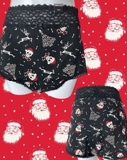 Torrid Plus 5 Black Lace Waistband Santa Hat Skulls  Bones Brief Panties
