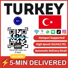 [eSIM] Turkey Turquía Turco esim Data Travel trip e sim card 4G Unlimited A+++🛜