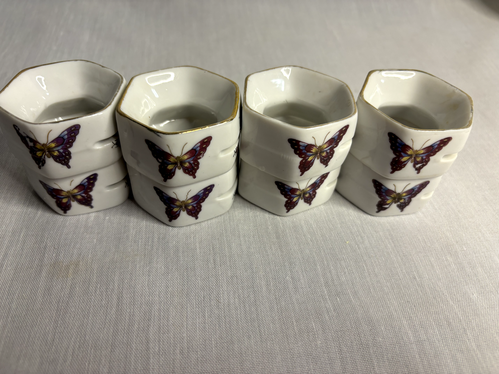 BIA CORDON BLEU 8 PORCELAIN NAPKIN RINGS Ladybugs ~ Butterflies and Berries VTG❤