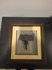 Vtg Wood Boxed Framed Wood Carved Elephant Head Art Sculpture