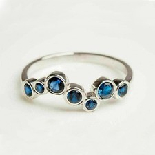 Round Cut Blue Diamond Eternity Engagement Wedding Band Ring 14K White Gold Over