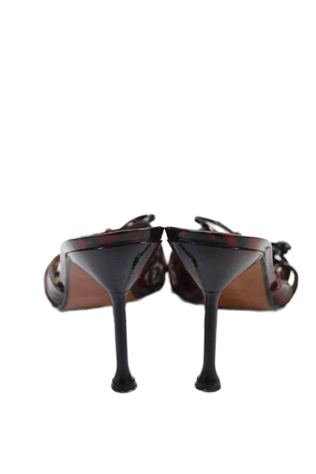 Stuart Weitzman 女式皮革蝴蝶结动物印花懒人凉鞋红色 7.5 码 — 第 3/4 张图片