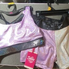 Justice Girls Glitter Sports Bra Shorts Set Purple Black White L 10/12 Dance