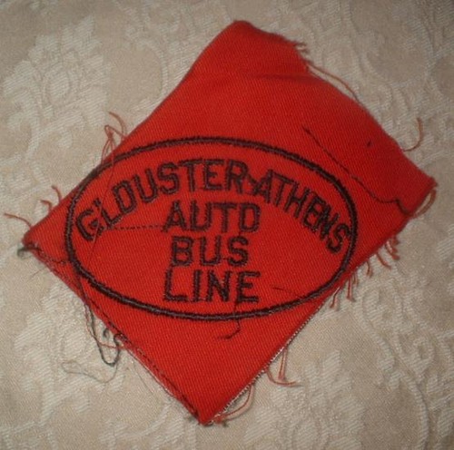 VINTAGE ANTIQUE GLOUSTER ATHENS AUTO BUS LINE OHIO EMBROIDERED EMBLEM PATCH ~NOS