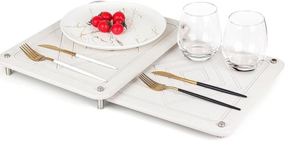 2 Pack Stone Drying Mat for Kitchen Counter, Quick Dry 15.8'' x 11.8'', White 