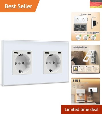 USB Wandsteckdose Doppel Weiß Schuko Steckdose mit USB Anschluss Max. 2.1A Ty...