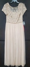 Adrianna Papell Dress 8 Nude Beige Beaded Tulle Evening /Prom Gown New See Desr