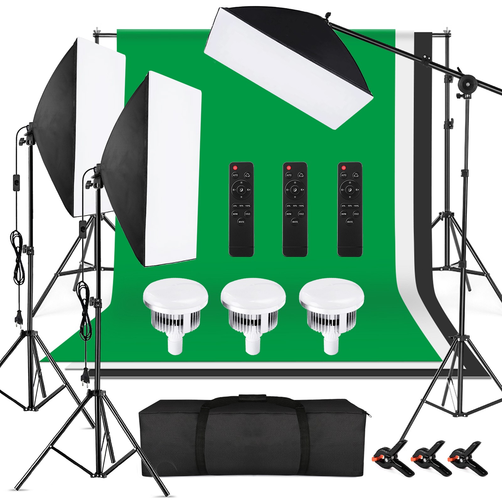 Photo Studio Photography 85W Light Kit Softbox Backdrop Stand Remote Control Set