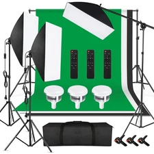 Photo Studio Photography 85W Light Kit Softbox Backdrop Stand Remote Control Set
