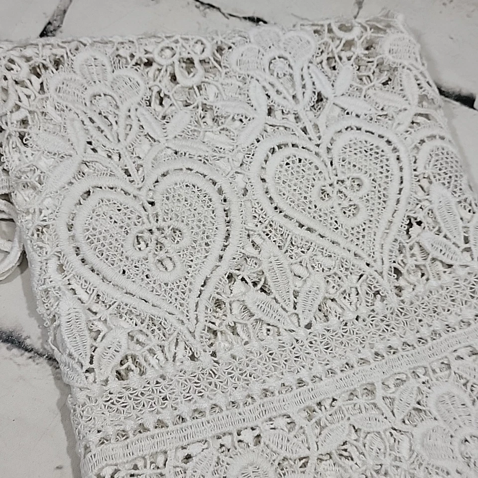 Borde de tela de encaje blanco vintage medidas 30" X 19" costura artesanías upcycle Foto 2 de 4