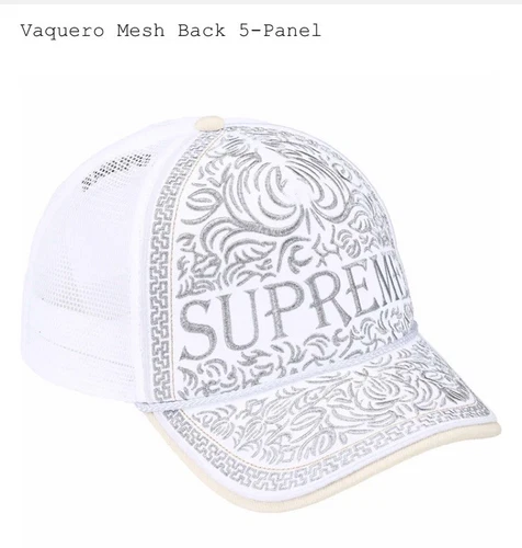 Casquette chapeau Supreme SS25 Vaquero maille snap back 5 panneaux blanche taille unique neuve rare hype