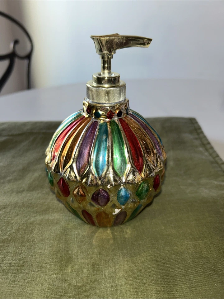 "Dispensador de jabón arco iris de vidrio de colección ALLURE 1998 6,5""Hx4,5""D" Foto 2 de 4