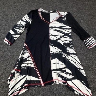 LOR Paris Tunic Womens M Multicolor V-Neck 3/4 Sleeve Jersey Stretch Colorblock