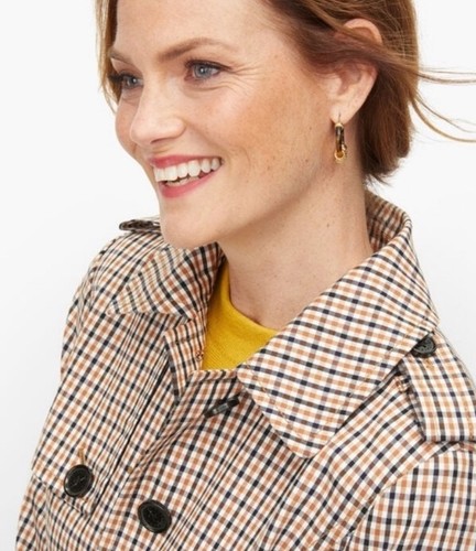 Talbots Trench Coat Polis à Plaid Petit Marron Noir Plaid Déplacement Voyage - Photo 4/13