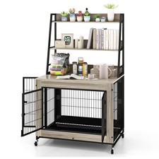 Dog Crate Furniture w/ Storage Shelves Industrial Dog Kennel w/ Flip-up Top