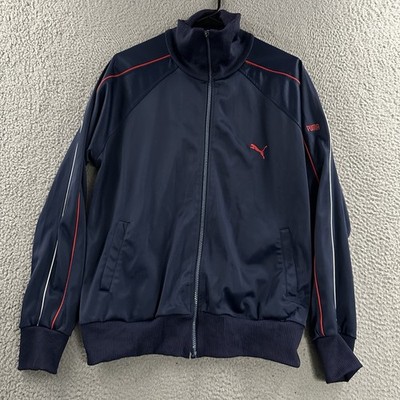 Vintage Puma Mens Track Jacket Blue Red Full Zip Cotton Polyester