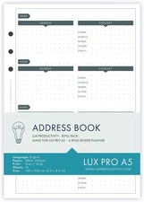 LUX PRO A5 - REFILL PACK - Address Book - LUX PRODUCTIVITY