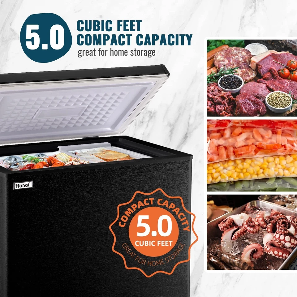 WANAI Chest Freezer 5.0 Cu.Ft Small Deep Freezer Black Top Door Mini Freezer - Image 3 of 4