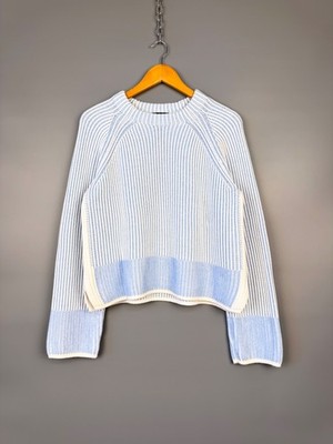 MINT! ME+EM Soft Touch Cotton Rib Knit Weekend Sweater Jumper White Blue Size M