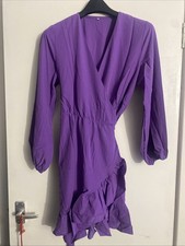 Amoretu Womens Dresses Long Sleeve Casual V Neck Wrap Short Ruffle Purple M (7)