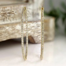 2 Ct Round Cut White Moissanite Women Hoop Earrings 14K Yellow Gold Plated