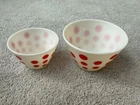 2 Piece Vintage Fire King Oven Ware Red Polka Dot Ivory Glass Mixing Bowls