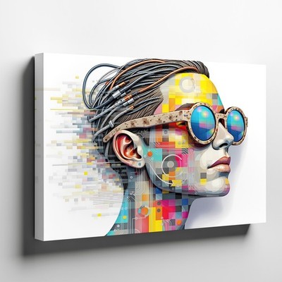 Abstract Futuristic Woman Portrait Digital Canvas Wall Art Print Modern Decor