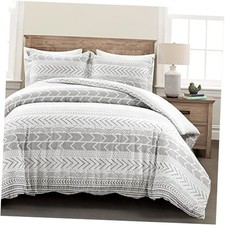 Hygge Geo Reversible 3 Piece Cotton Set Full/Queen Gray White Duvet