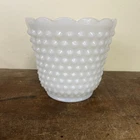 Vintage Fire King Milk Glass Hobnail Planter Bowl Vase Scalloped Edge USA