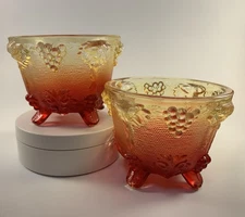 SET OF 2 Vintage Jeanette Amberina Harvest Grapes Glass Footed Bowl 3.25"